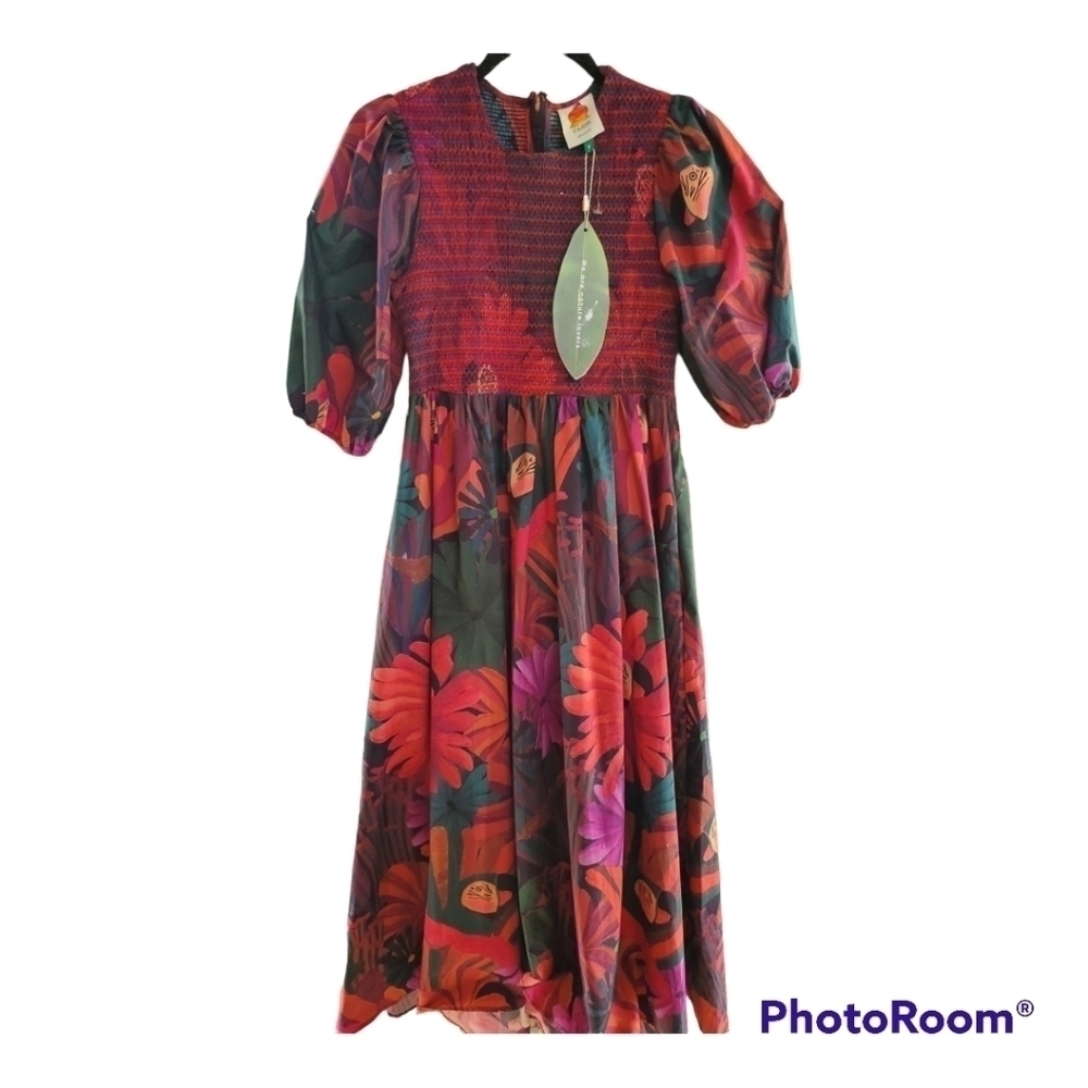 FARM Rio Dress Small High low 29 Smocked Bodice Aztec print